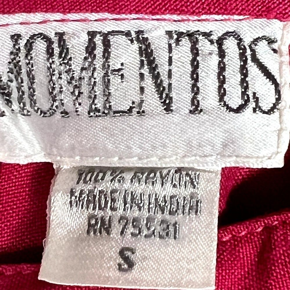 Vintage Momentos Sz S Blouson Midi Dress Hot Pink Pleated Star-Studded Waist - Picture 8 of 16